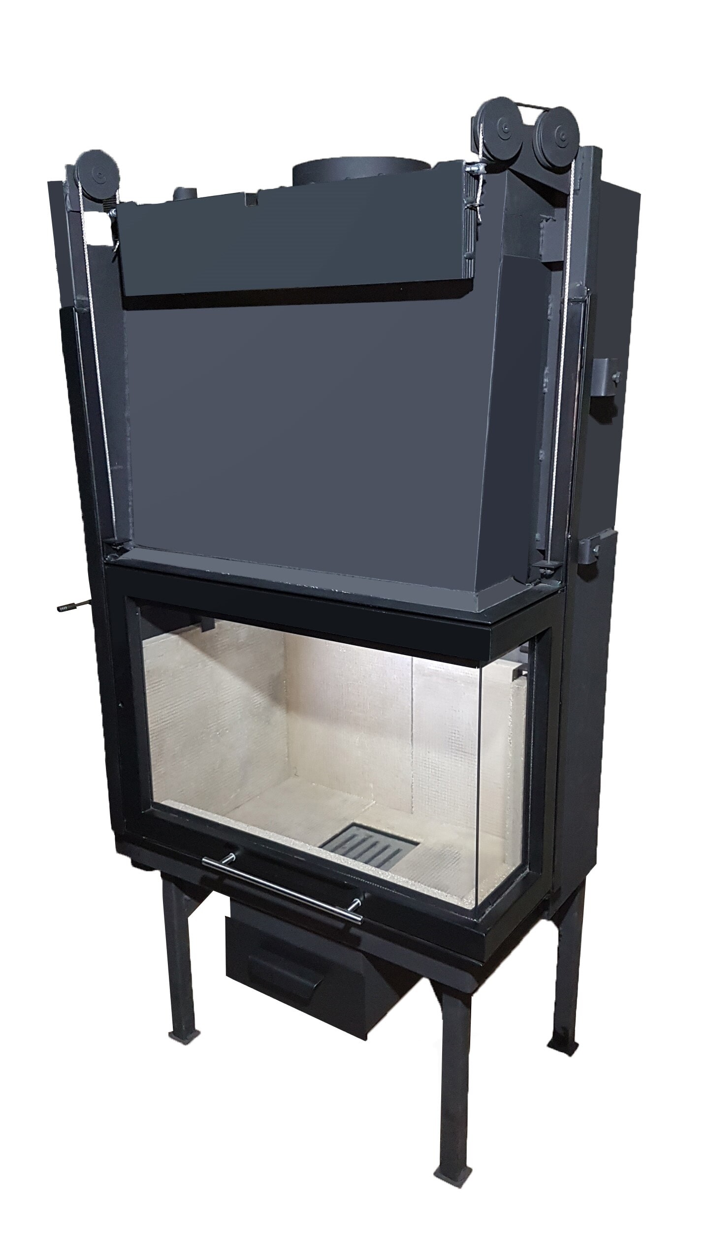 Teplovodní krbová vložka rohová s nerezovým vodním výměníkem NORA 2